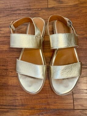 Lucky Brand Metallic Gold Double Strap Sandals